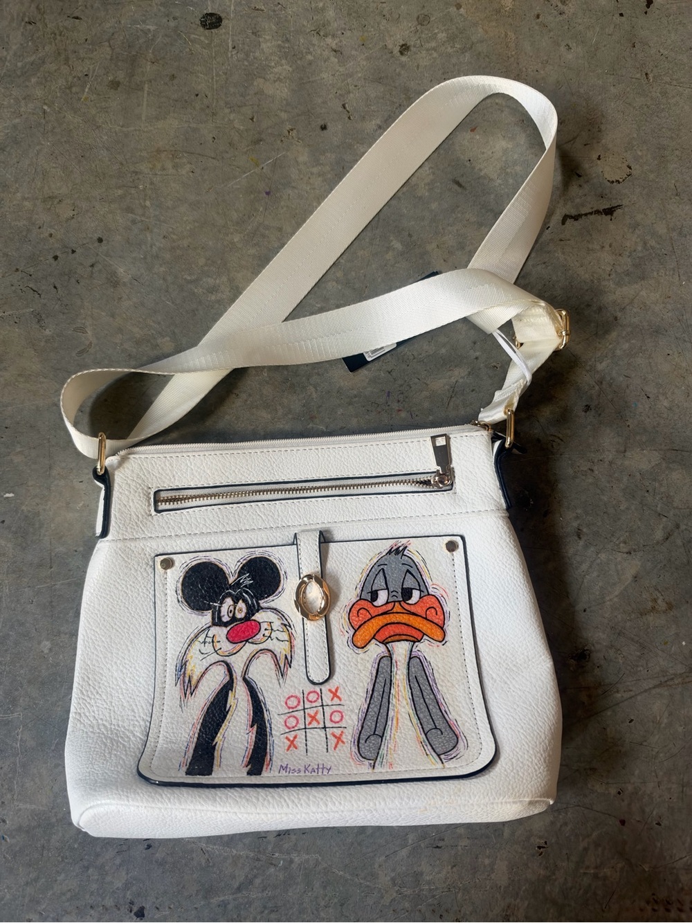 Lauren Hand-Painted White Crossbody Bag One of a Kind Wearable Art